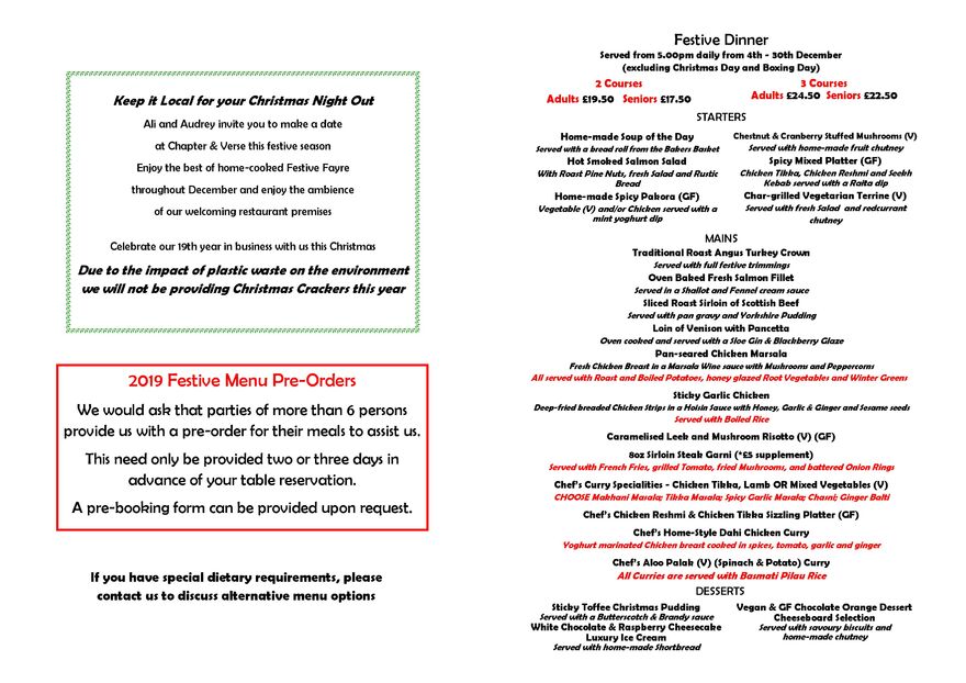 Special Occasions Menus Chapter & Verse